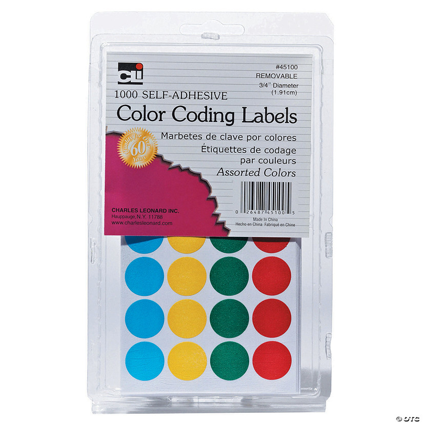 Self-Adhesive Color-Coding Labels, Assorted Colors, 1000 Per Pack, 12 Packs Image