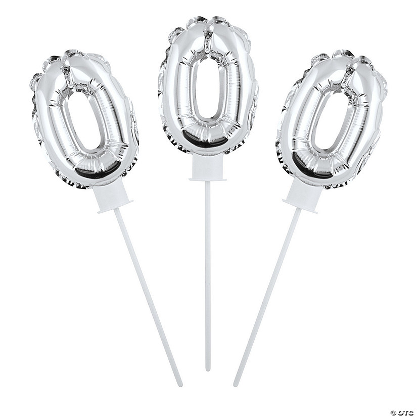 Self-Inflating Silver Number 0 6" Mylar Balloons - 6 Pc. Image