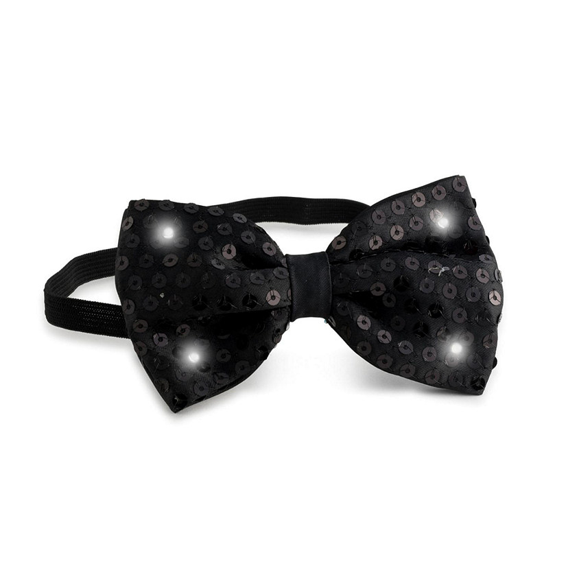 Sequin Bow Tie with LED Lights - Black Image