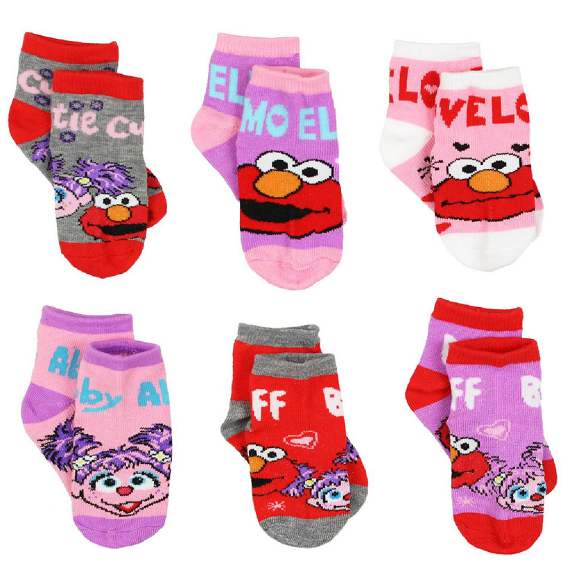 Sesame Street 6 pack Girls Quarter Socks (6 pk Elmo Abby, Shoe Size: 7-10 (Sock: 4-6) Image