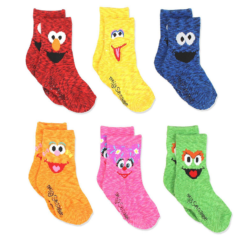 Sesame Street Elmo Boys Girls Multi Pack Crew Socks with Grippers (12-24 Months, Abby Zoe 6 pk) Image