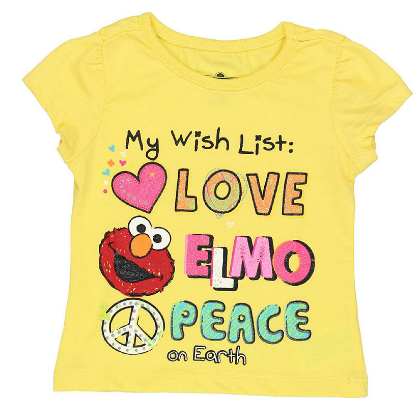 Sesame Street Elmo Girls Short Sleeve Tee (12 Months, Yellow Love Elmo Peace) Image