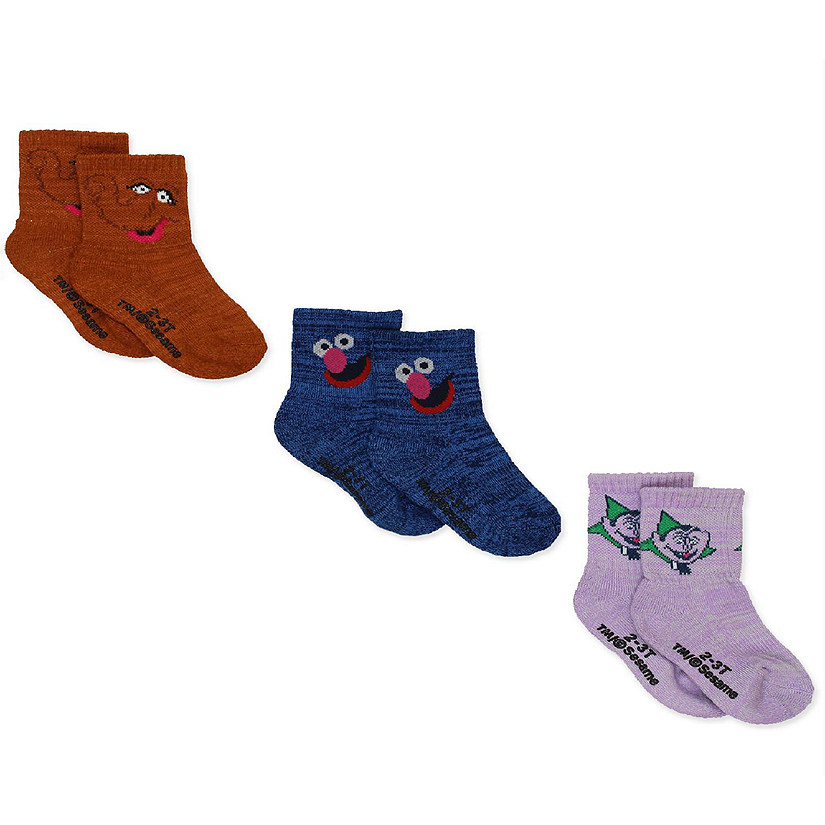 Sesame Street Grover Count Snuffy Baby Toddler Boys Girls 3 Pack Quarter Socks with Grippers (Grover Count 3 Pk, 2T-3T) Image