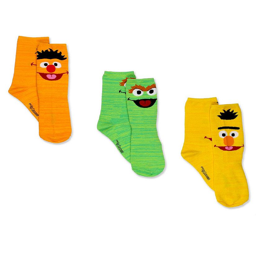 Sesame Street Teen Adult Mens Womens 3 pack Crew Socks Set (Shoe: 4-10 (Sock: 9-11), Oscar/Bert/Ernie) Image