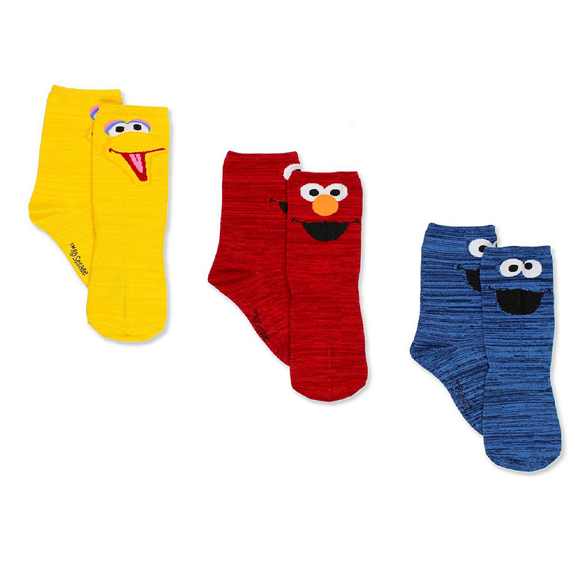 Sesame Street Teen Adult Mens Womens 3 pack Crew Socks Set (Shoe: 6-12 (Sock: 10-13), Elmo/Cookie/Big Bird) Image