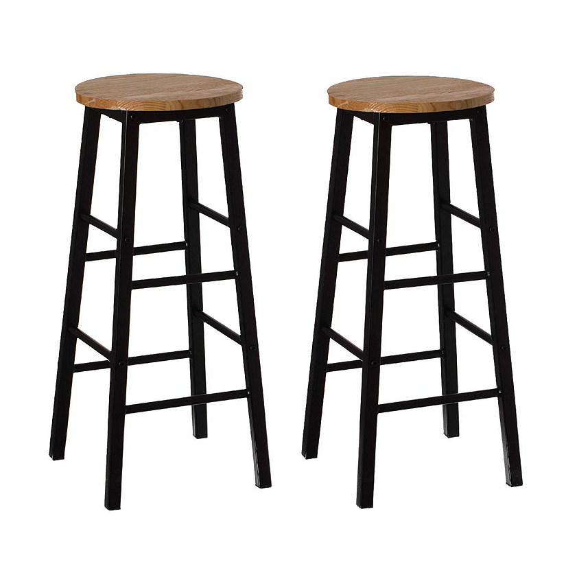 Set of 2 28-Inch Rustic Round Solid Wood Counter-Height Bar Stool with