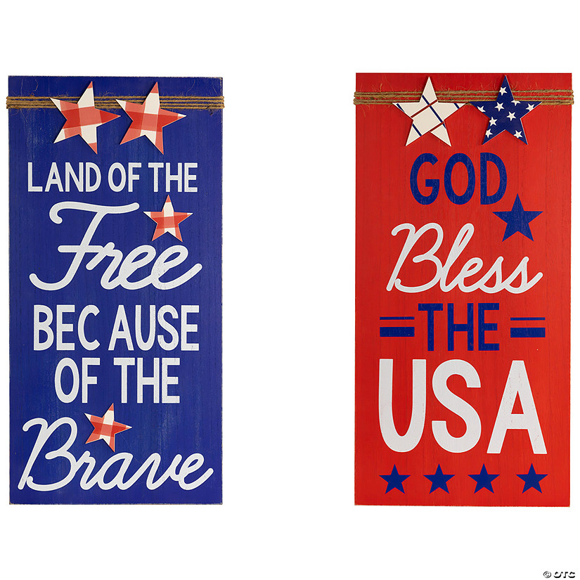Set of 2 God Bless the USA and Land of the Free Patriotic Wooden Plaques 23.5" Image