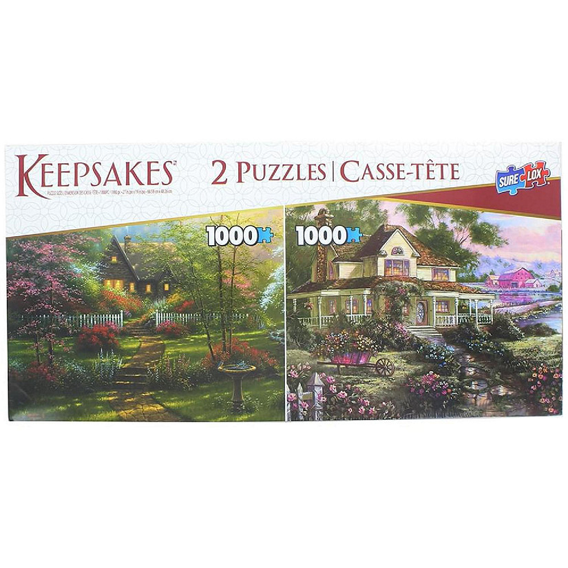 Set of 2 Keepsakes 1000 Piece Jigsaw Puzzles  Colorful Cottages Image