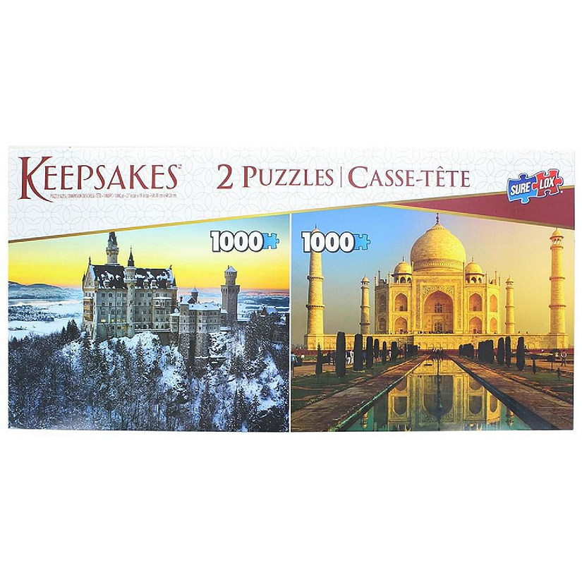 Set of 2 Keepsakes 1000 Piece Jigsaw Puzzles  Neuschwanstein Castle / Taj Mahal Image