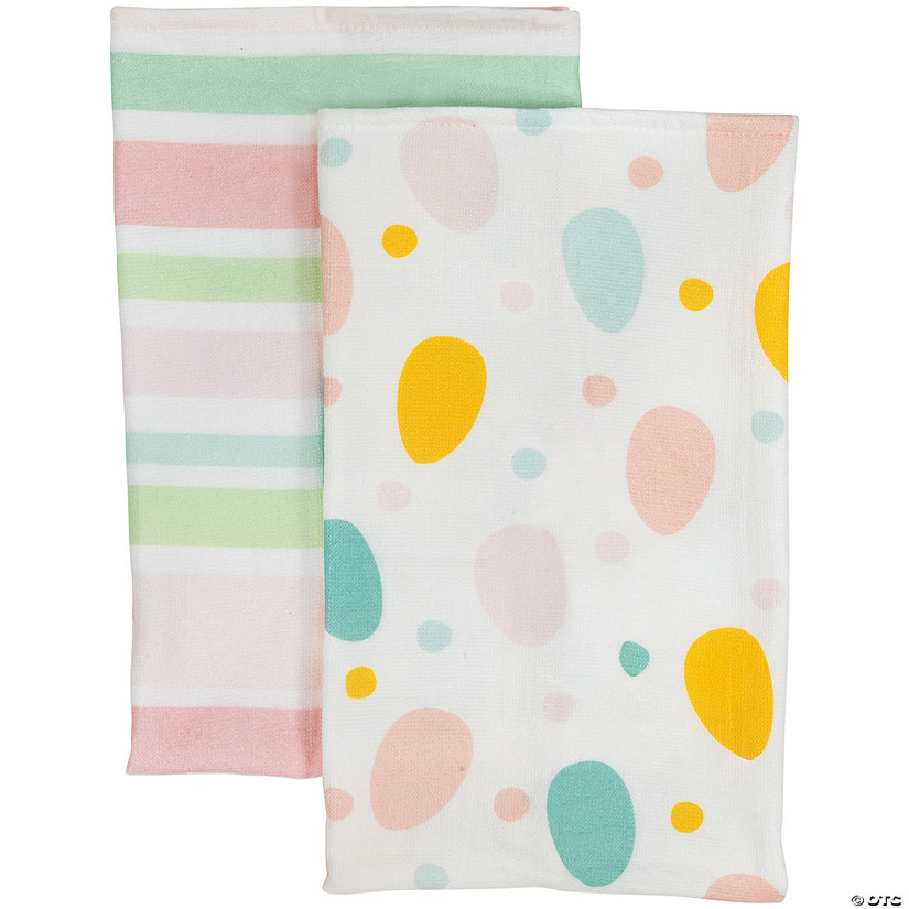 Set of 2 Pastel Stripes and Easter Eggs Kitchen Tea Towels 26" Image