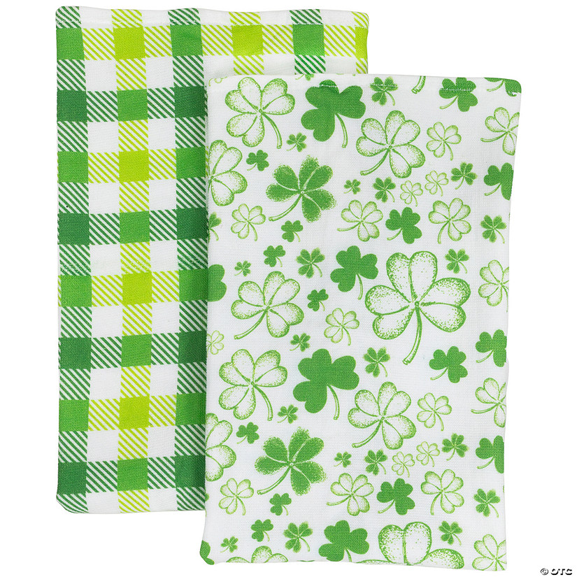 Set of 2 Shamrocks and Plaid St. Patrick's Day Kitchen Tea Towels 26" Image