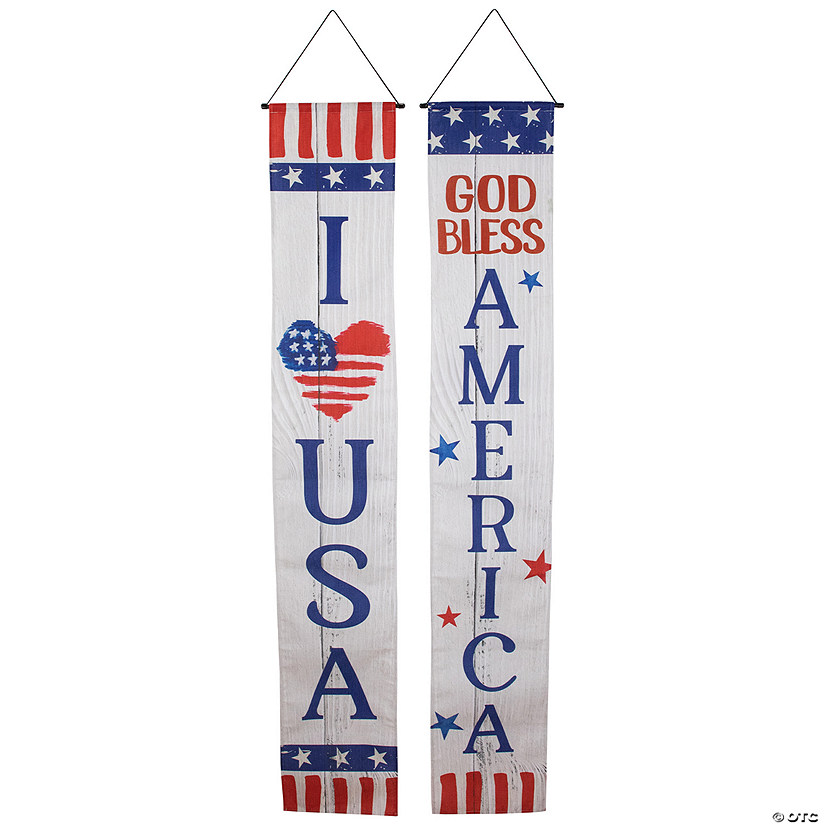 Set of 2 Stars and Stripes "I Heart USA" and "God Bless America" Door Banners 71" Image