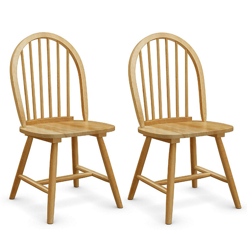 Set of 2 Vintage Windsor Dining Side Chair Wood Spindleback Kitchen Room Natural Image