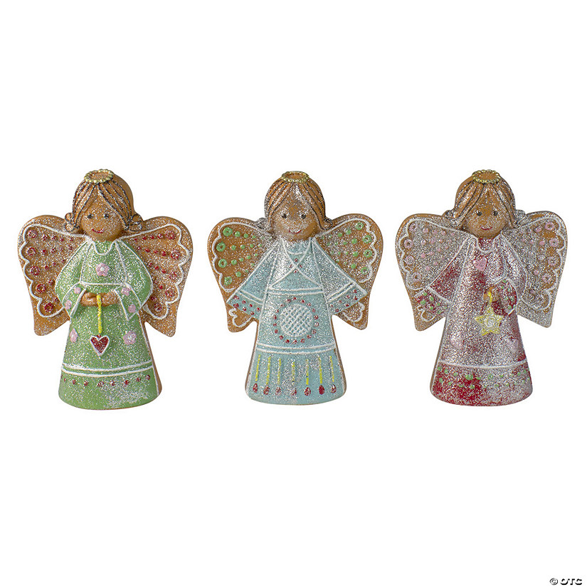 Set of 3 Glitter Dusted Gingerbread Christmas Angels 6" Image