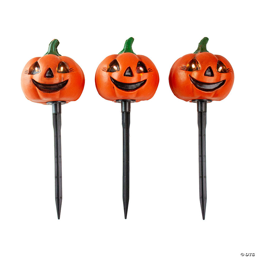 Set of 3 Lighted Jack-o-Lantern Halloween Pathway Markers Image