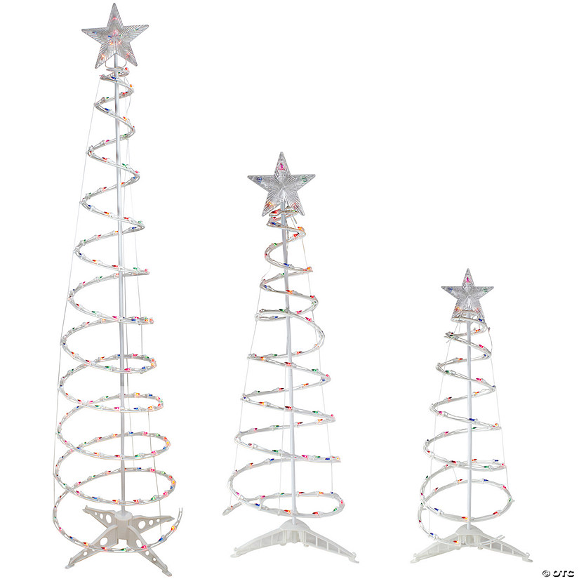 Set of 3 Lighted Multi-Color Spiral Christmas Trees - 3'  4'  and 6' Image