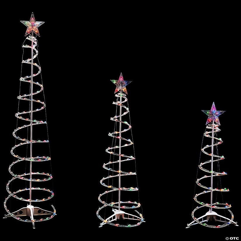 Set of 3 Lighted Multi-Color Spiral Christmas Trees - 3'  4'  and 6' Image
