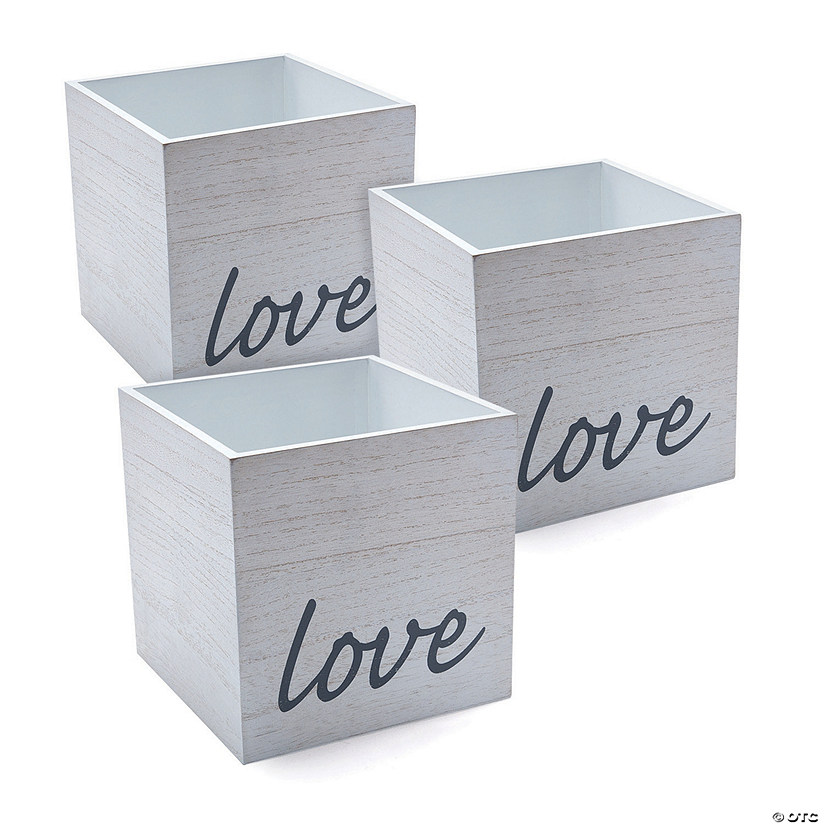 Set of 3 Love Whitewashed Wood Boxes Image