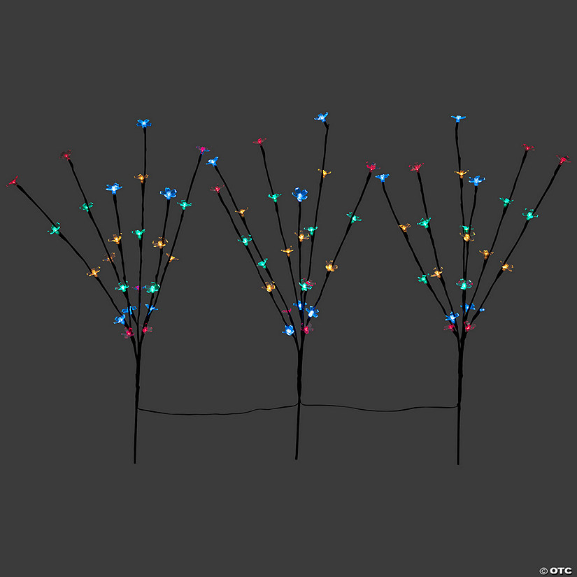 Set of 3 Pre-Lit Cherry Blossom Artificial Tree Branches  Multi LED Lights Image