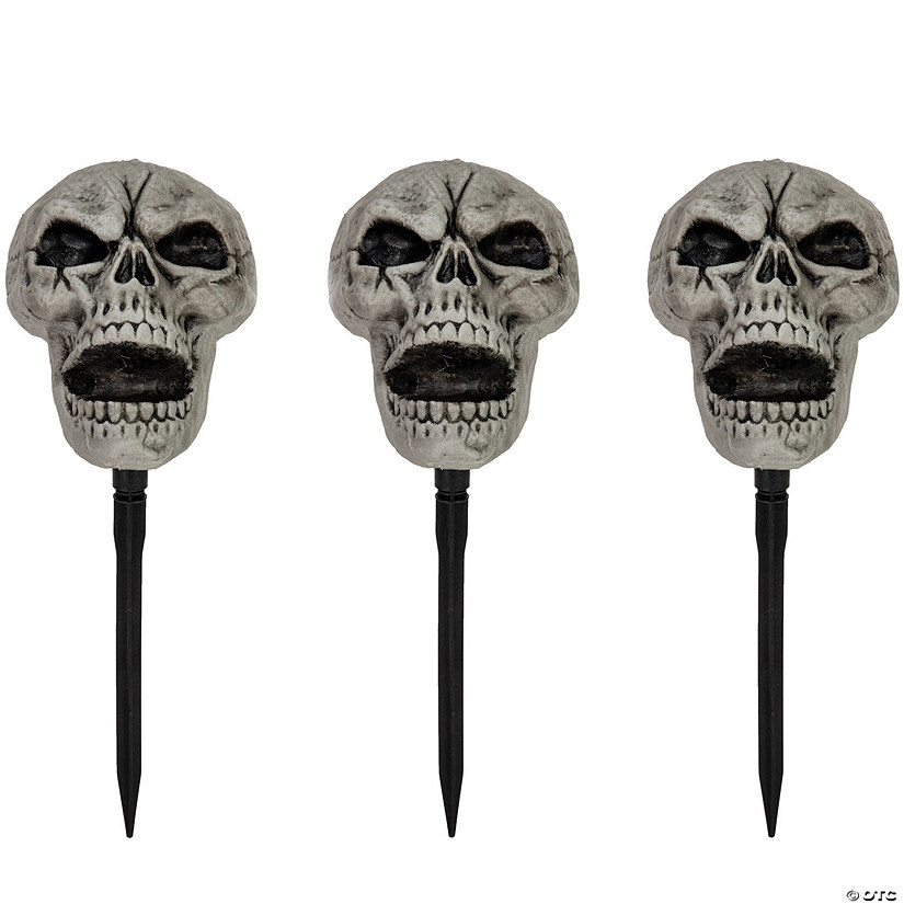 Set of 3 Skull Stakes Outdoor Yard Halloween Decorations Image