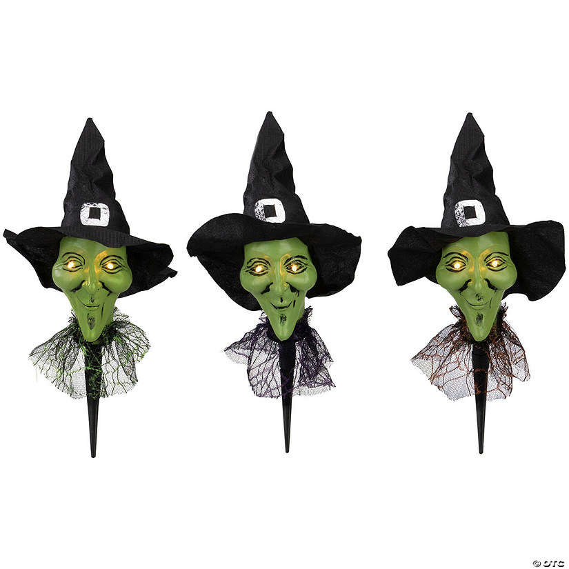 Set of 3 Smirking Witch Halloween Pathway Markers Image