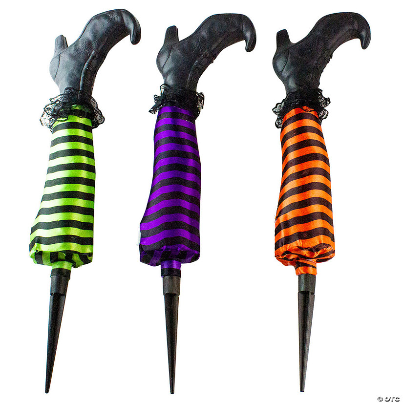 Set of 3 Striped Witch Leg Halloween Pathway Markers Image