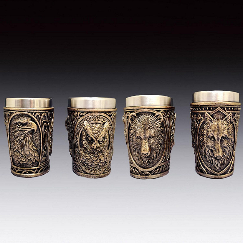 Set of 4 Brass Wild Animal Shot Glasses 2.5 Inch Image