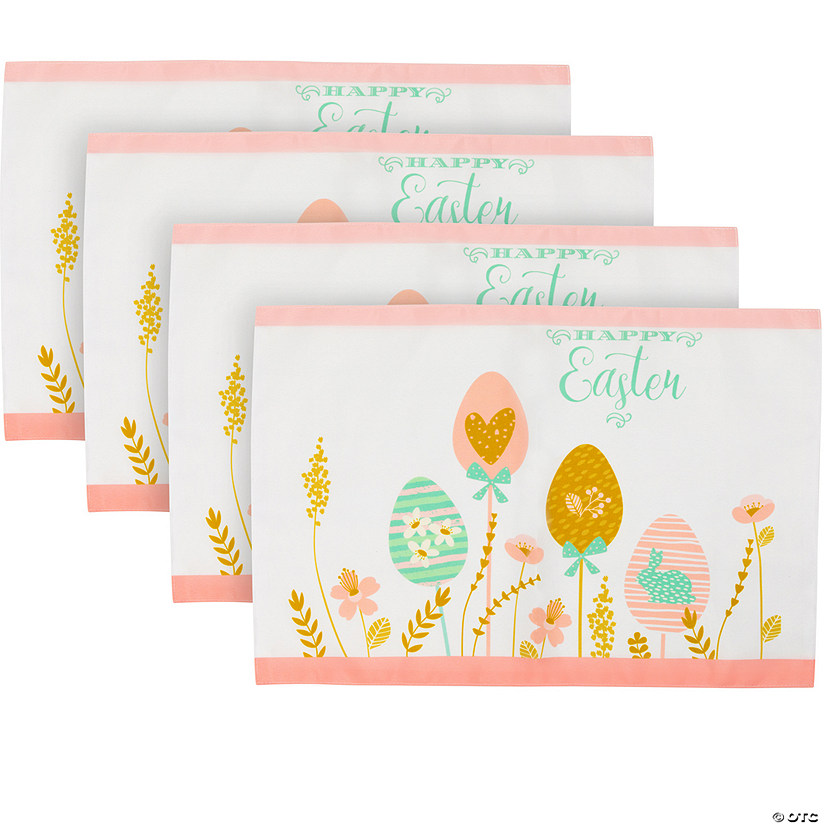 Set of 4 Pastel Eggs "Happy Easter" Floral Placemats 18" Image
