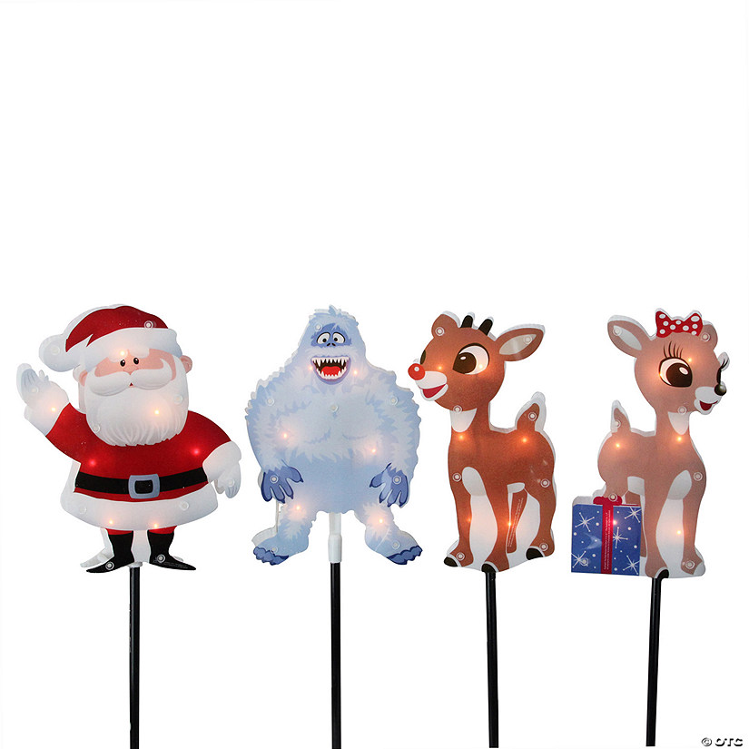 Set of 4 Pre-Lit Rudolph the Red-Nosed Reindeer Pathway Markers - Clear Lights Image