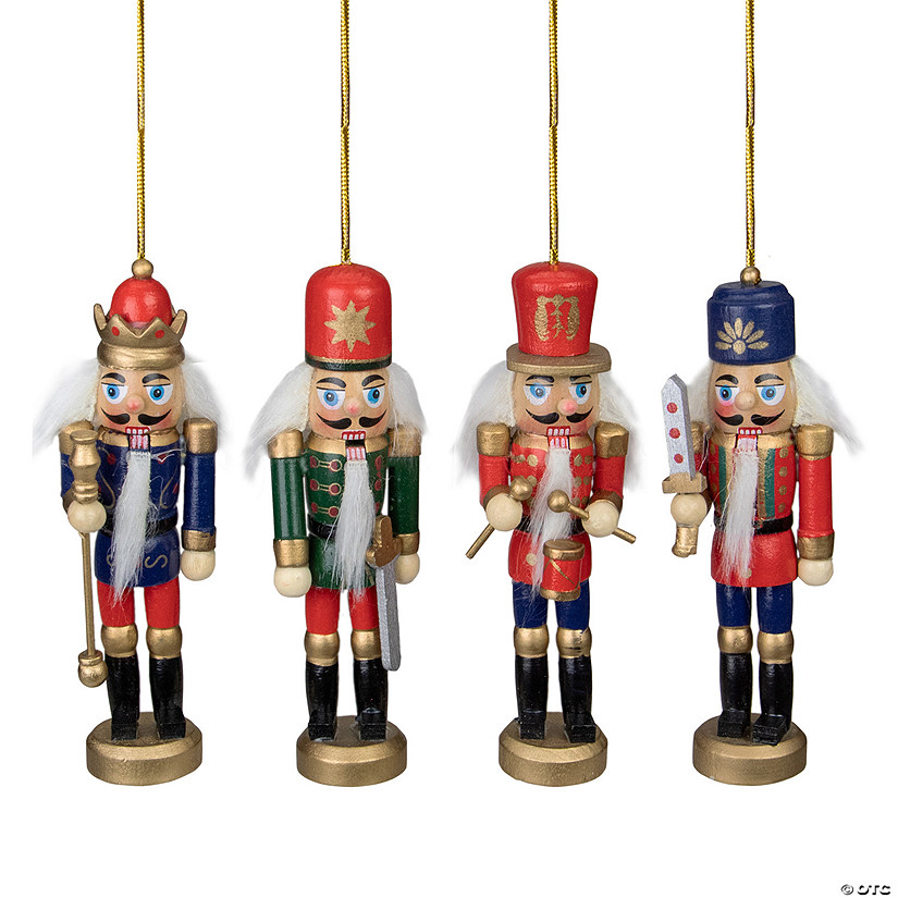 Set of 4 Red and Green Christmas Nutcracker Ornaments - 5" Image