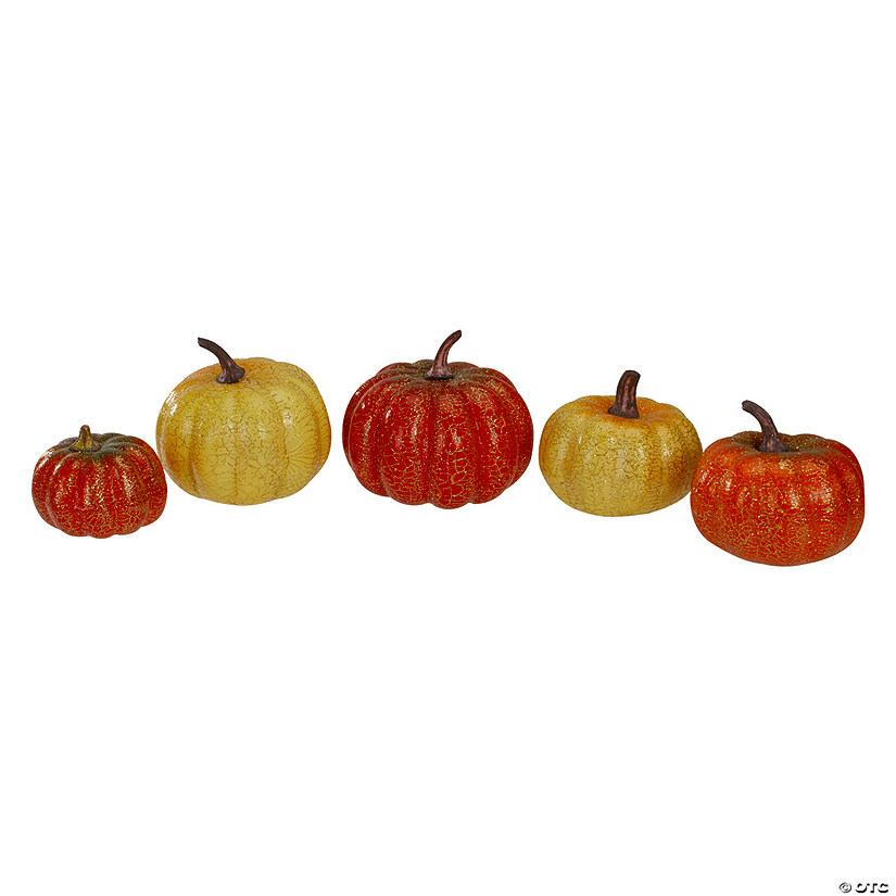 Set of 5 Artificial Fall Harvest Pumpkins Decorations 4" Image