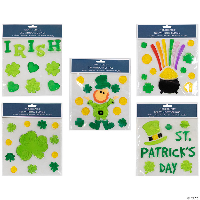 Set of 5 Double Sided St. Patrick's Day Gel Window Clings Image