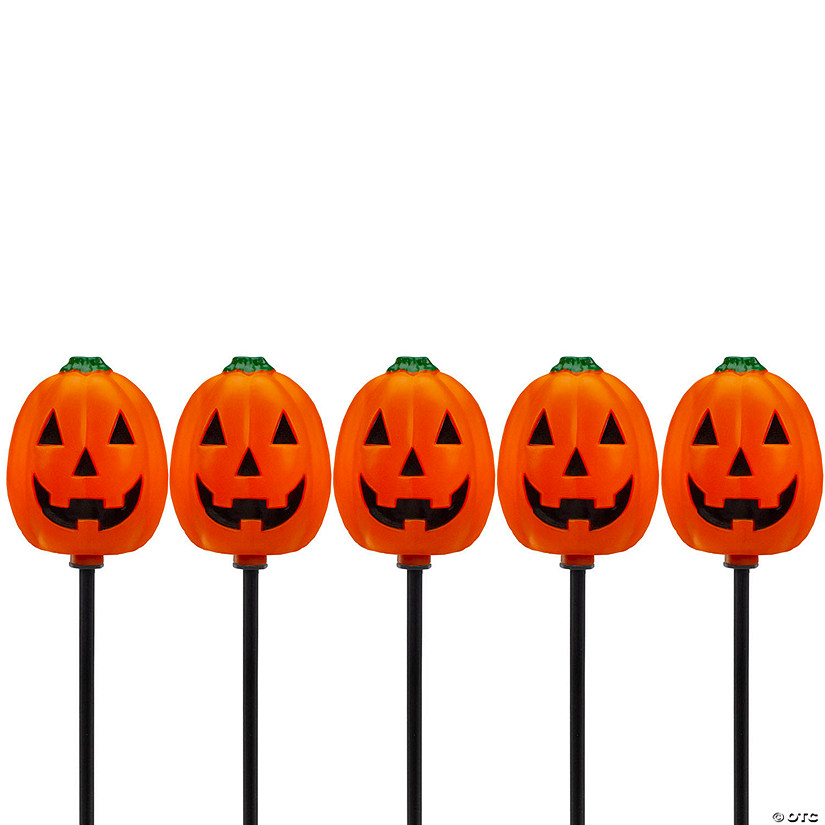Set of 5 Jack-O-Lantern Shaped Halloween Pathway Markers - 3.75ft Black Wire Image