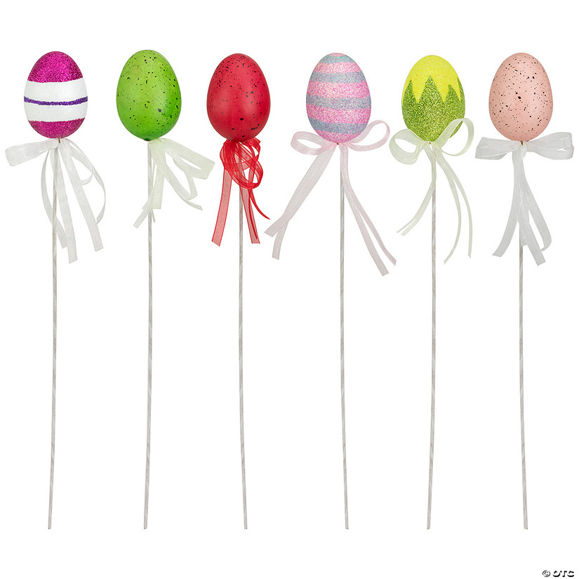 Set of 6 Colorful Speckled and Glittered Easter Egg Picks  14.5" Image