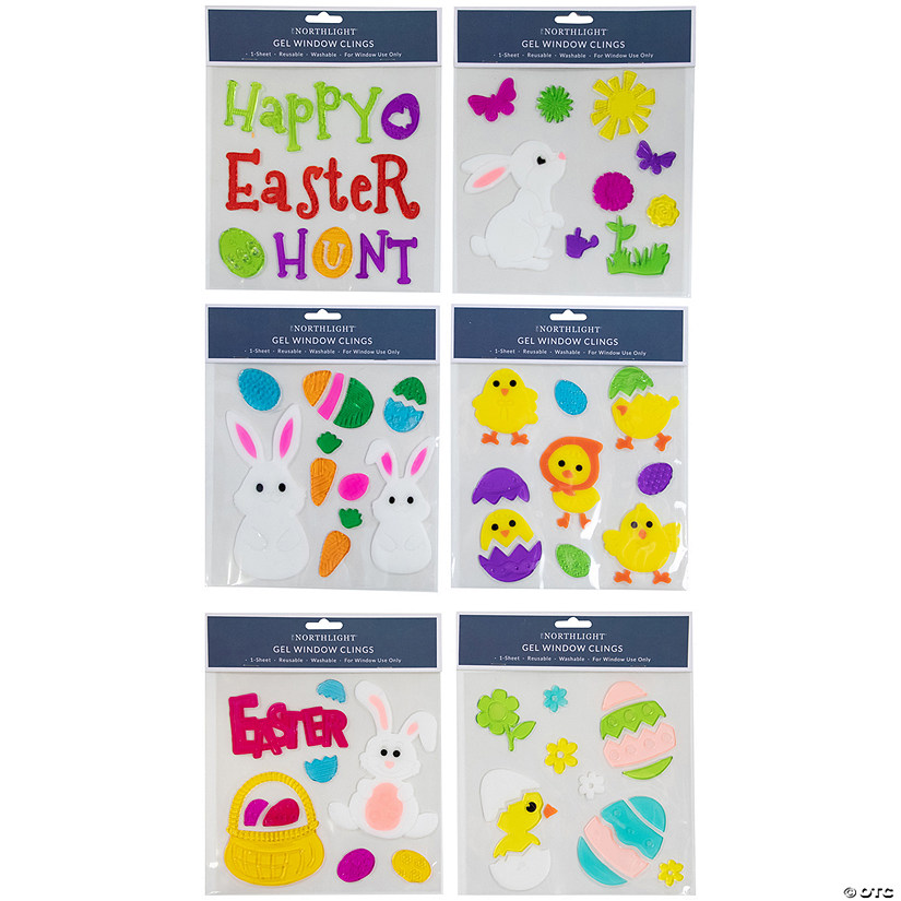 Set of 6 Double Sided Easter Gel Window Clings Image
