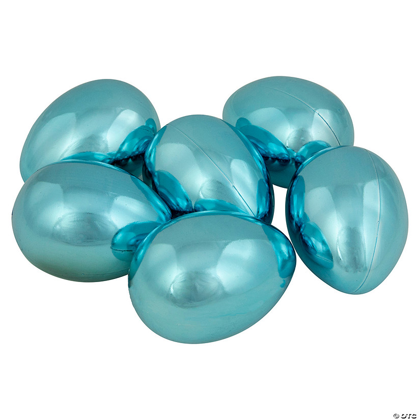 Set of 6 Metallic Blue Medium Size Easter Egg Decorations 3.5" Image