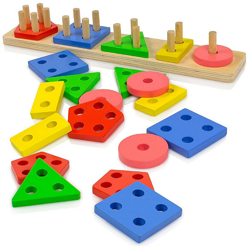 Shape Sorter Color Wooden Bard - Kids Early Learning Toddler Shape Sorter Toys Stack and Sort - 20 Pieces Geometric Board Puzzle Image