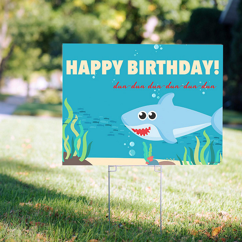 Shark Birthday Party Yard Signs (18" x 24") Kid's Party Decorations - Stakes Included Image