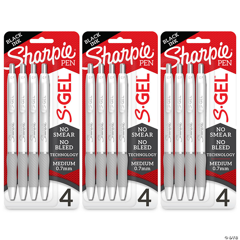 Sharpie S-Gel, Gel Pens, Medium Point (0.7mm), Pearl White Body, Black Gel Ink Pens, 4 Per Pack, 3 Packs Image