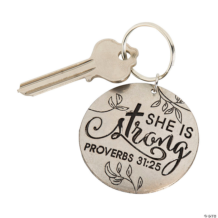 She is Strong Bible Verse Keychains - 12 Pc. Image
