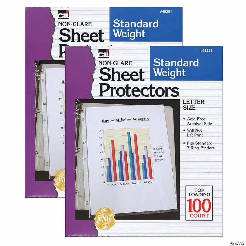 Sheet Protectors, Standard Weight, Letter Size, Non-Glare, 100 Per Box, 2 Boxes Image