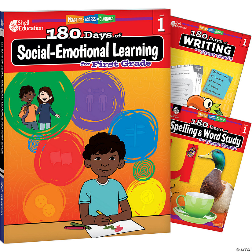 Shell Education 180 Days Social-Emotional Learning, Writing, & Spelling Grade 1: 3-Book Set Image