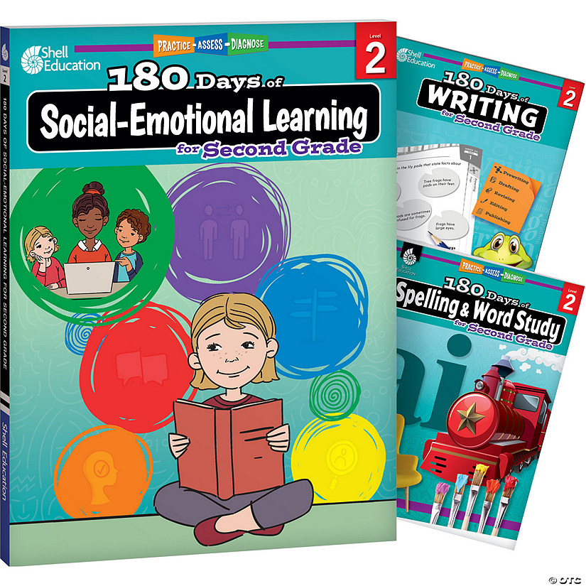 Shell Education 180 Days Social-Emotional Learning, Writing, & Spelling Grade 2: 3-Book Set Image