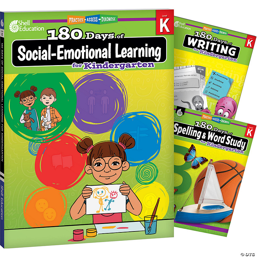 Shell Education 180 Days Social-Emotional Learning, Writing, & Spelling Grade K: 3-Book Set Image