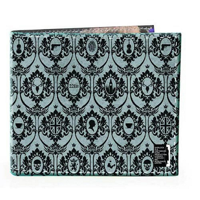 Sherlock Holmes Men's Bi-Fold Wallet: 221B Wallpaper (Grey) Image