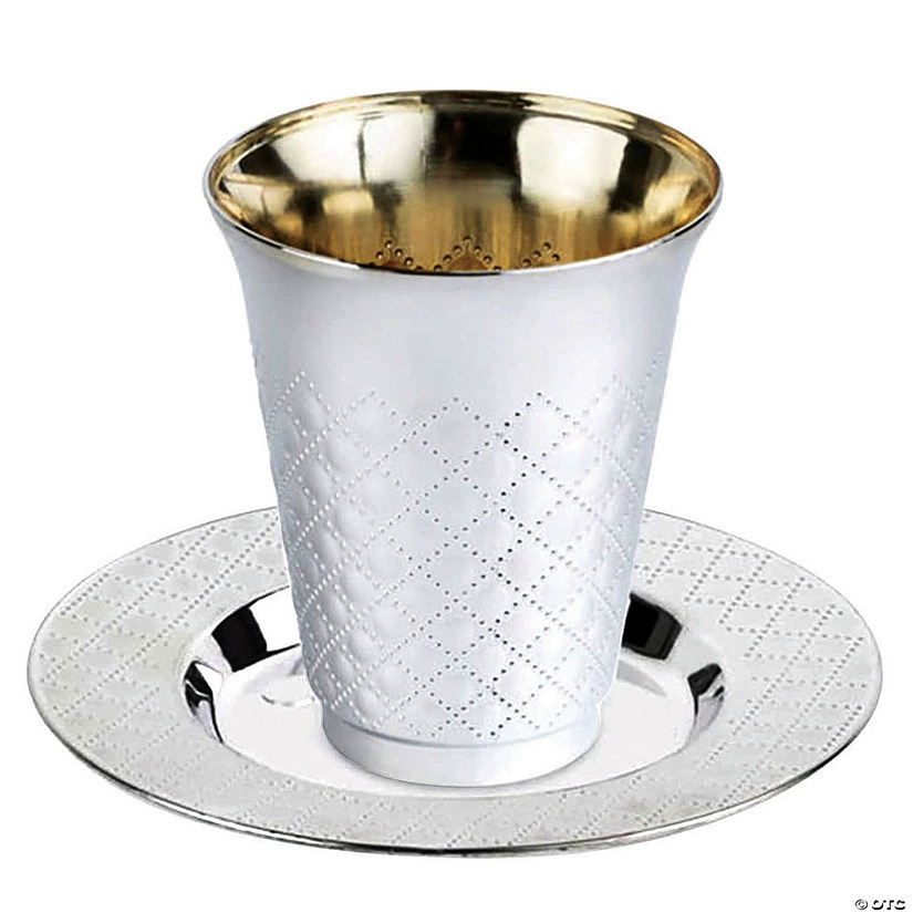 Shiny Metallic Aluminum Silver Round Plastic Saucers and Kiddush Cup Value Set (120 Cups + 120 Saucers) Image
