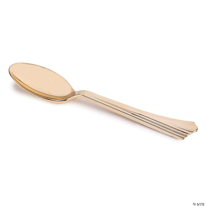Shiny Metallic Groove Gold Plastic Spoons (168 Spoons) Image