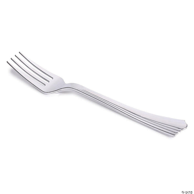 Shiny Metallic Groove Silver Plastic Forks (336 Forks) Image