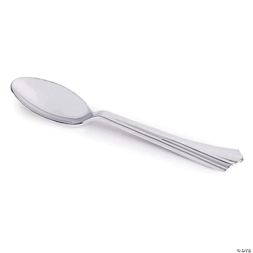 Shiny Metallic Groove Silver Plastic Spoons (336 Spoons) Image