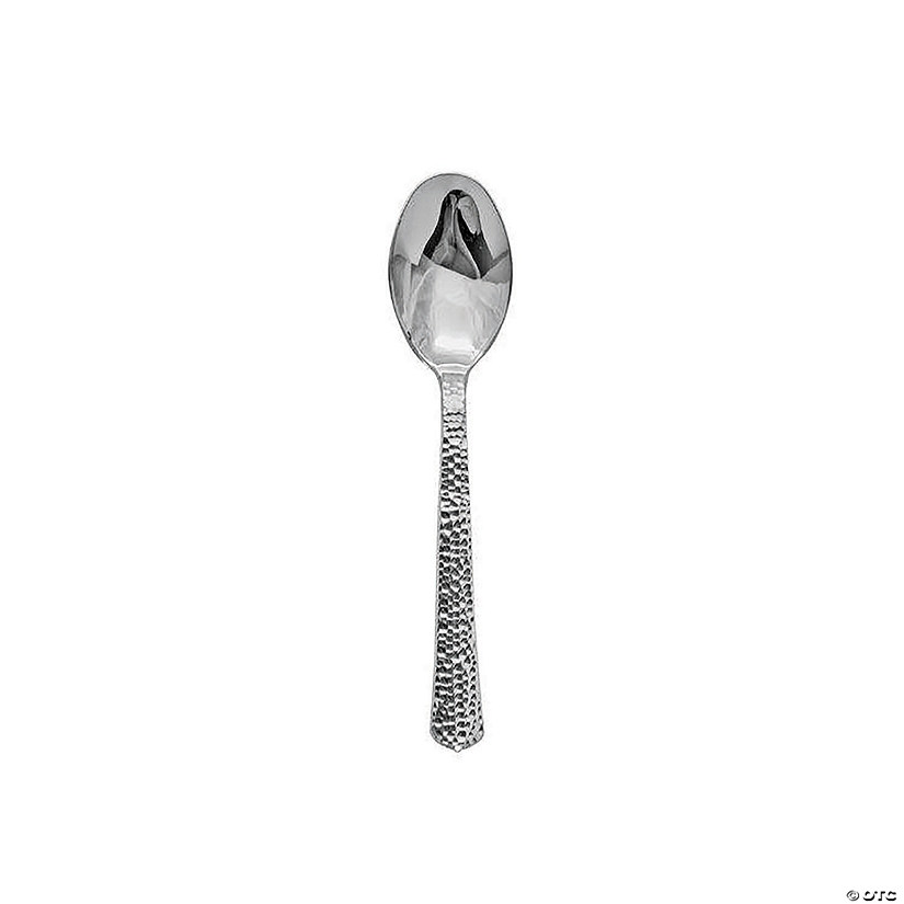Shiny Metallic Silver Hammered Plastic Spoons (340 Spoons) Image